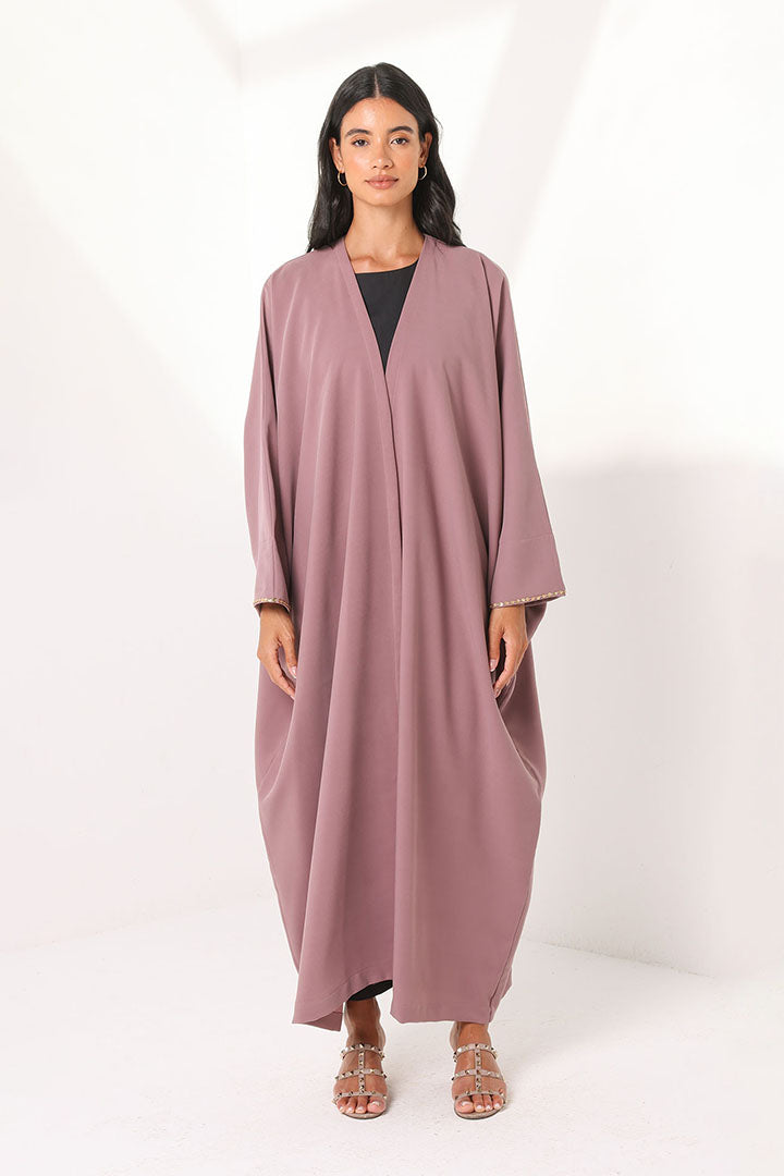 Plain Dusty Pink Bisht Cut Abaya Dananeer Designs Plain Dusty Pink Bisht Cut Abaya Dananeer Designs