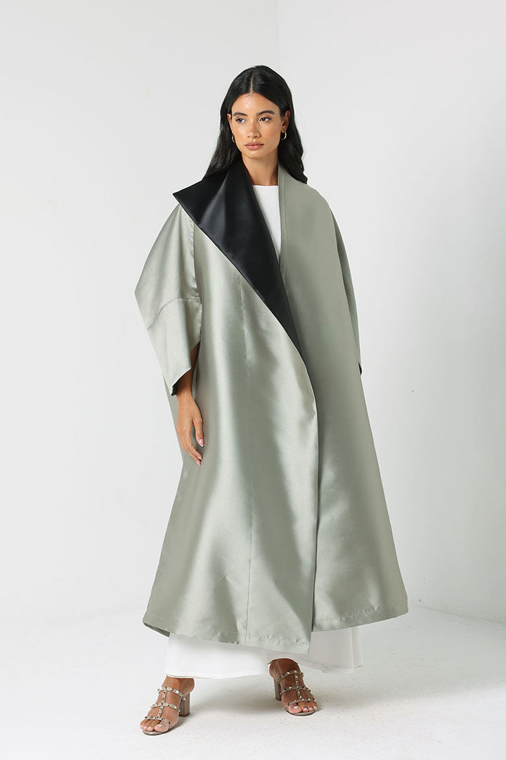 Sage Green Abaya With Detailed Black On The Front Dananeer Designs Sage Green Abaya With Detailed Black On The Front Dananeer Designs