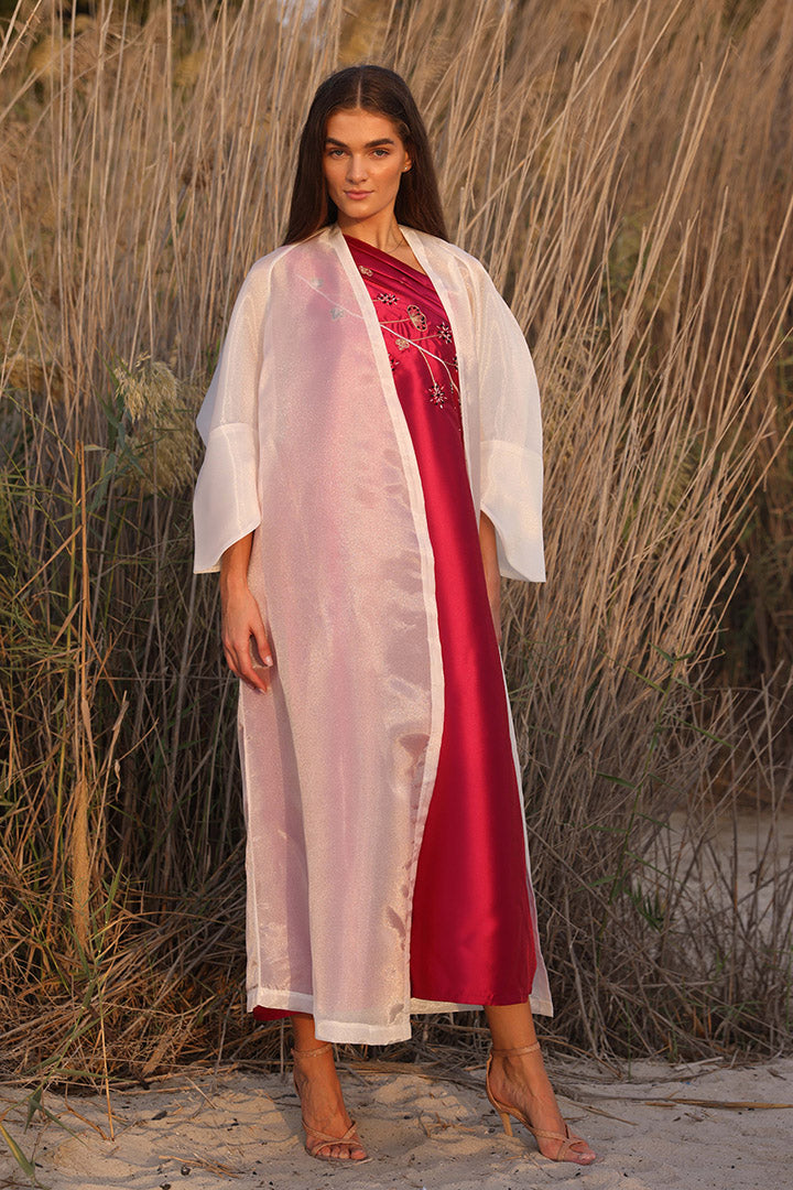 Fuchsia One Shoulder Dress With Hand Embroidery Sleeves Dananeer Designs Fuchsia One Shoulder Dress With Hand Embroidery Sleeves Dananeer Designs