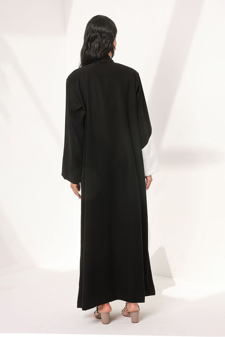 Black Abaya With Collar And Flared Front