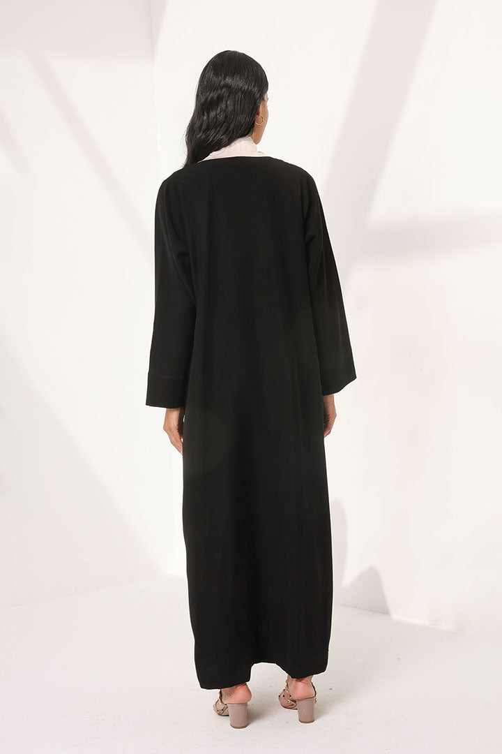 Black Abaya With Abstract Detailed Front