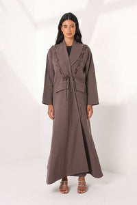 Brown Abaya With Detailed Front , With Simple Bow
