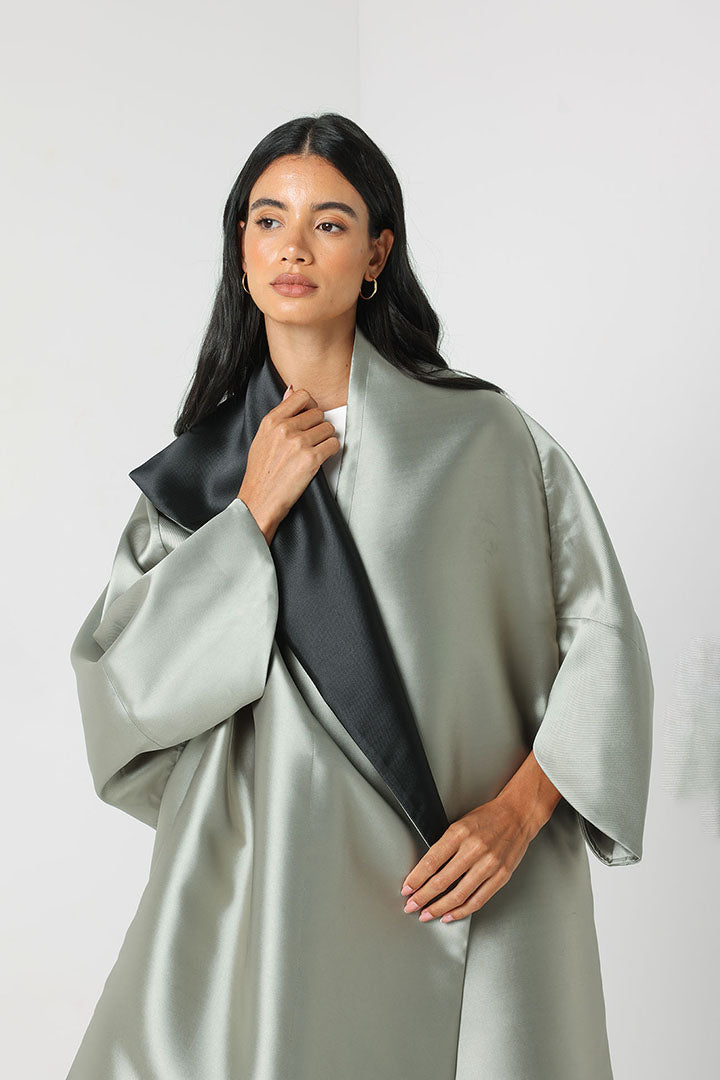 Sage Green Abaya With Detailed Black On The Front