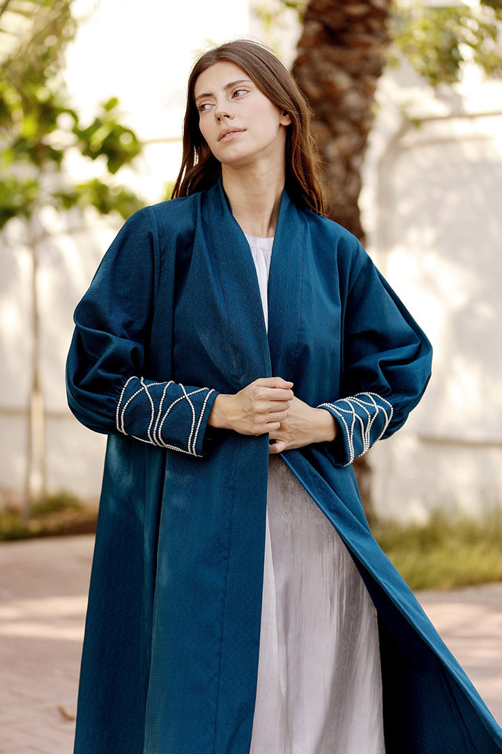 Dark Blue Abaya with Sleeve Detail & Dress