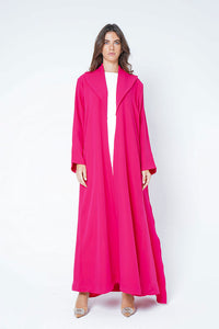 Coat style hot pink abaya with pleated bottom