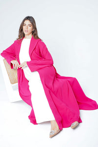 Coat style hot pink abaya with pleated bottom