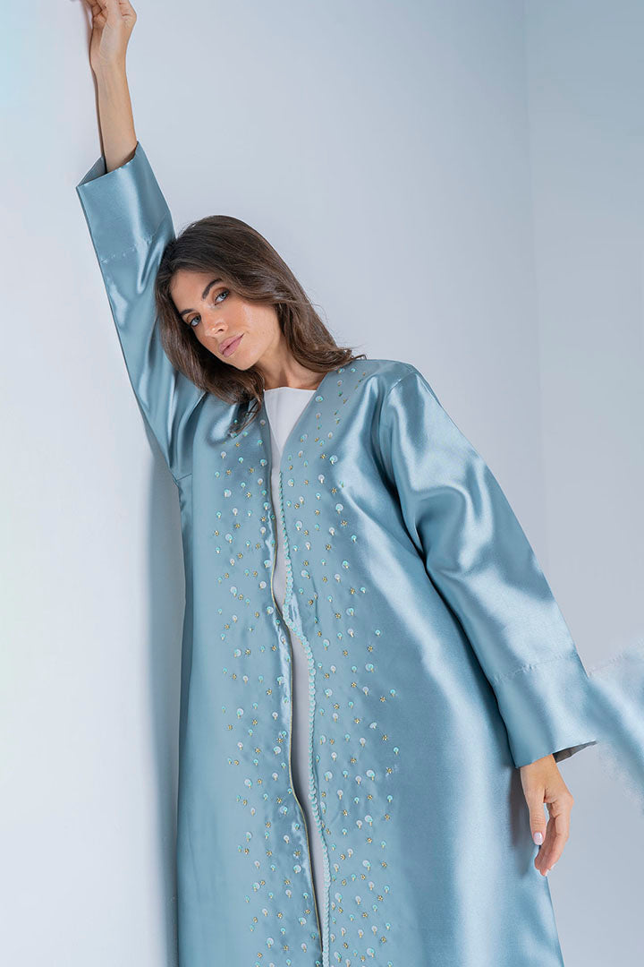 Sky blue abaya with embroidery With Hand beads