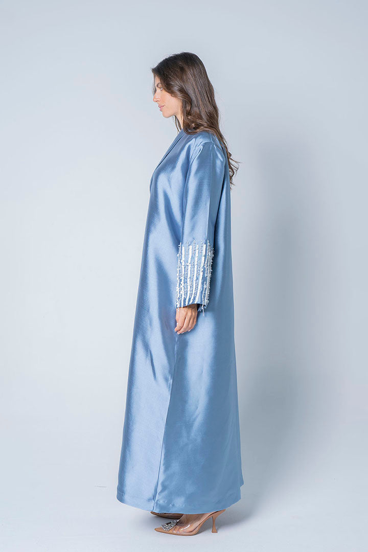 Sky blue abaya with embellishment on the sleeves