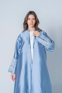 Sky blue abaya with embellishment on the sleeves