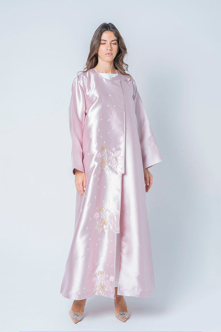 Pink abaya with front embroidery