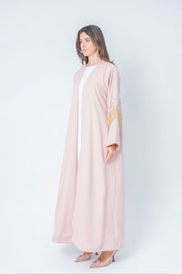 Light pink abaya with gold detailed sleeves