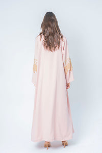 Light pink abaya with gold detailed sleeves