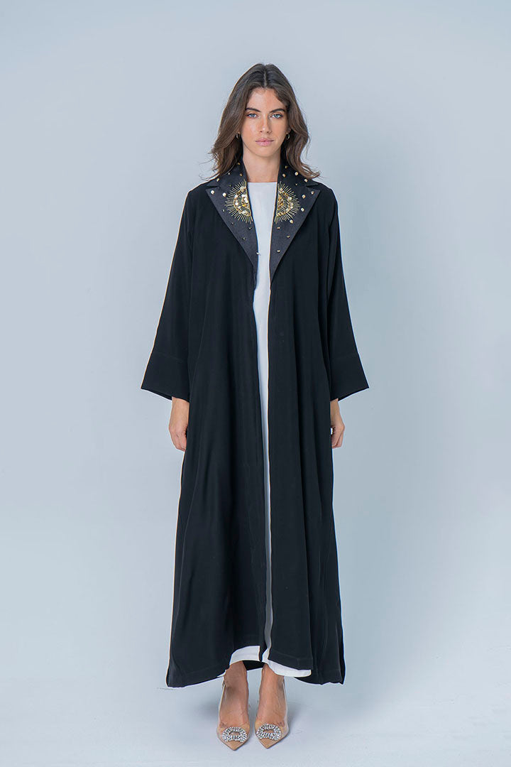 Black abaya with embroidered collar