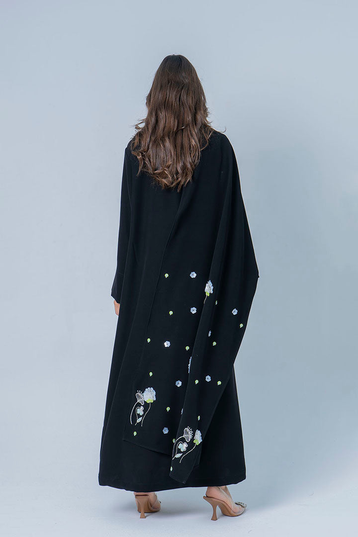 Black abaya with embroidered cape