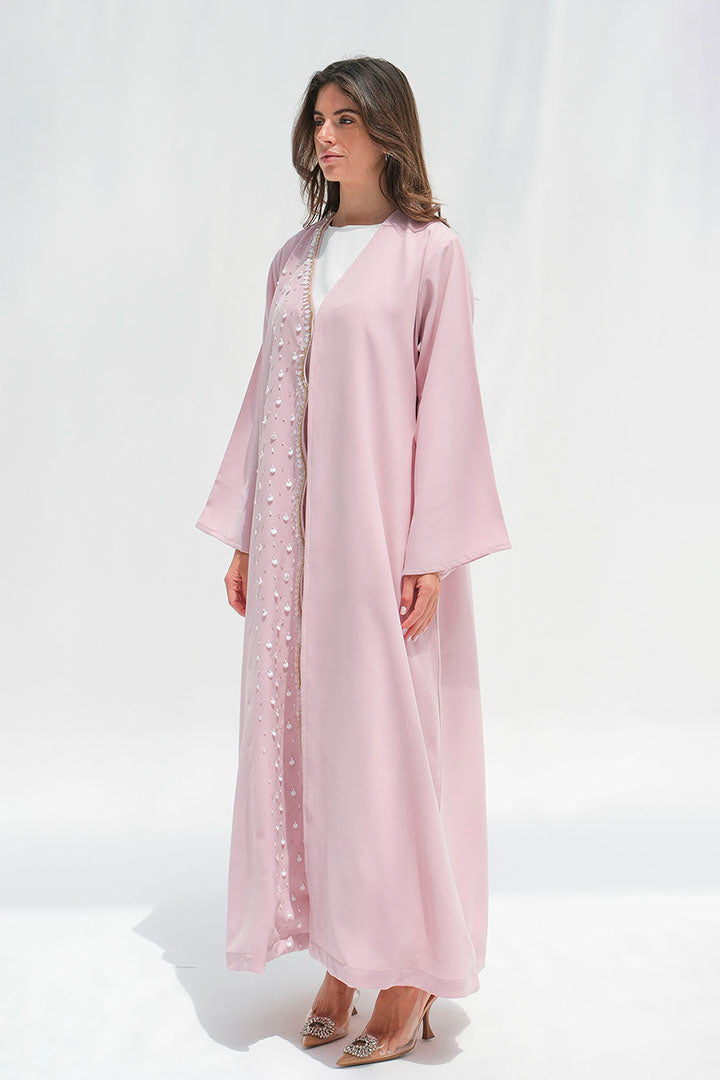 Pink abaya with embroidery