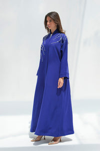 Royal blue abaya with shoulder embroidery