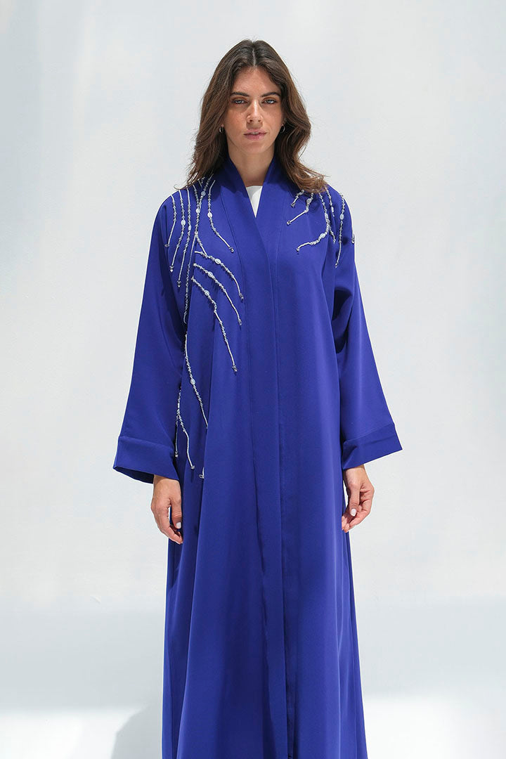 Royal blue abaya with shoulder embroidery