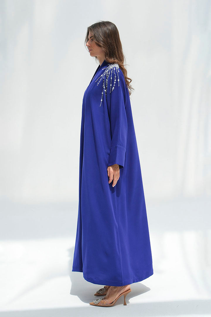 Navy abaya with sleeves embroidery