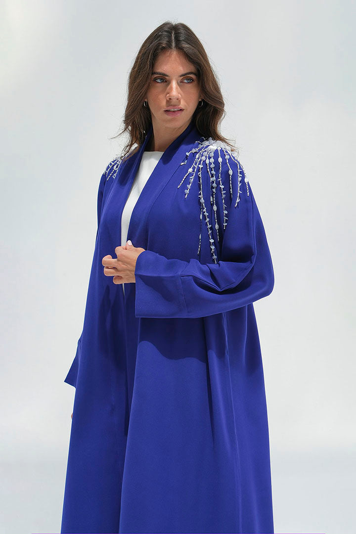 Navy abaya with sleeves embroidery