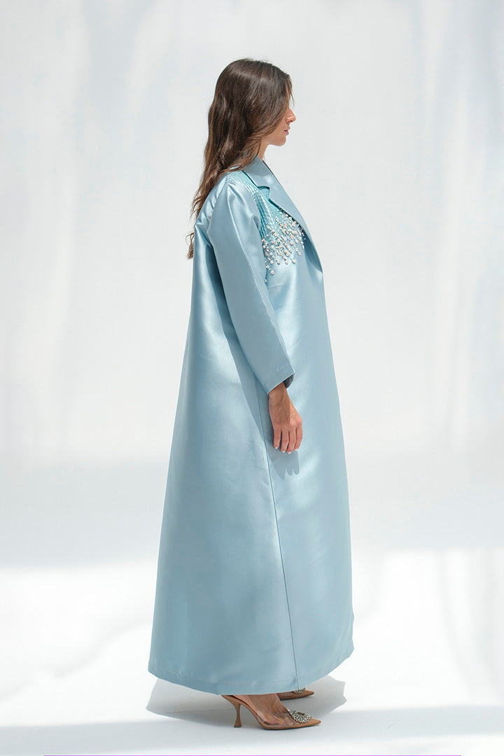 Light blue abaya with front embroidery