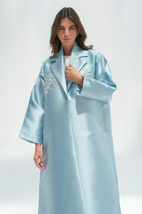 Light blue abaya with front embroidery