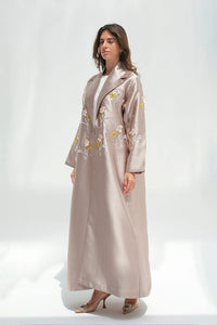 Floral beige abaya with collar