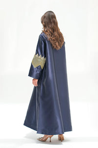 Navy abaya with sleeve embroidery