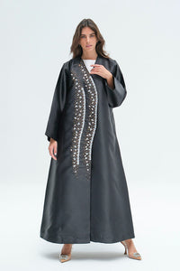 Black abaya with 3d embroidery on the front