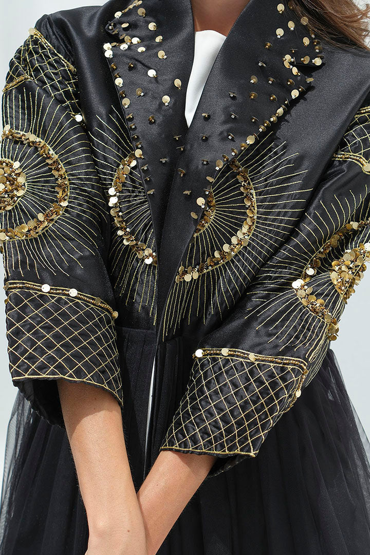 Black abaya with embroidered cape