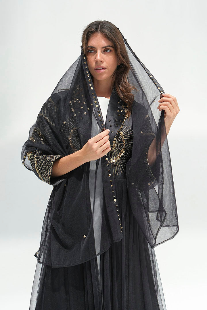 Black abaya with embroidered cape