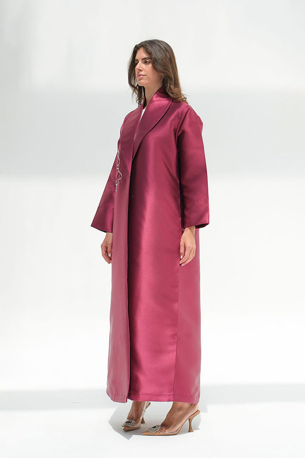 Fuchsia abaya with front embroidery