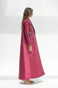 Fuchsia abaya with front embroidery