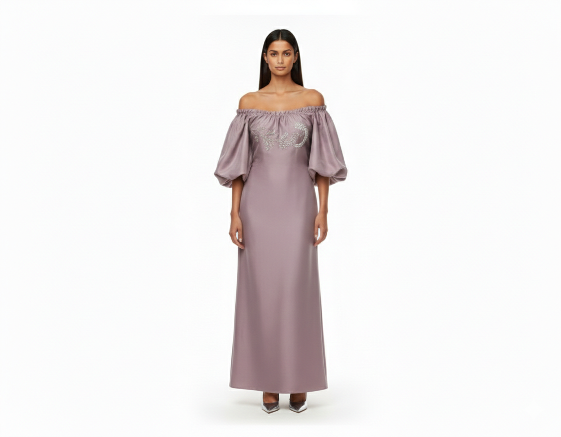 Muted Clay Off shoulder Moon Dress