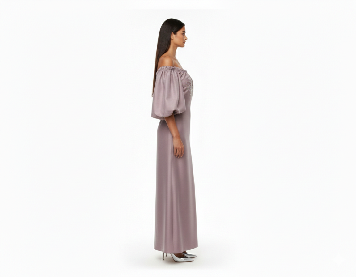 Muted Clay Off shoulder Moon Dress