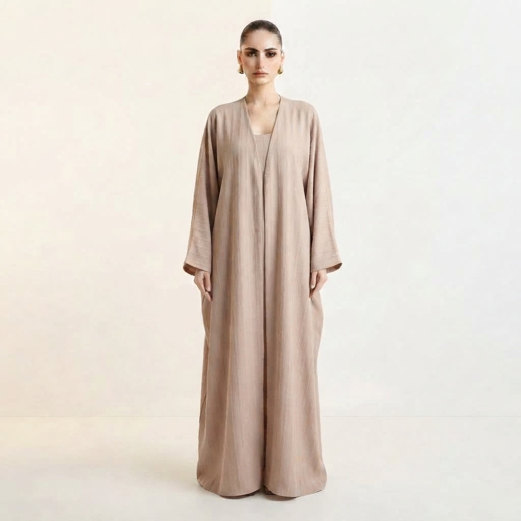Light Pink Bisht Matte Abaya