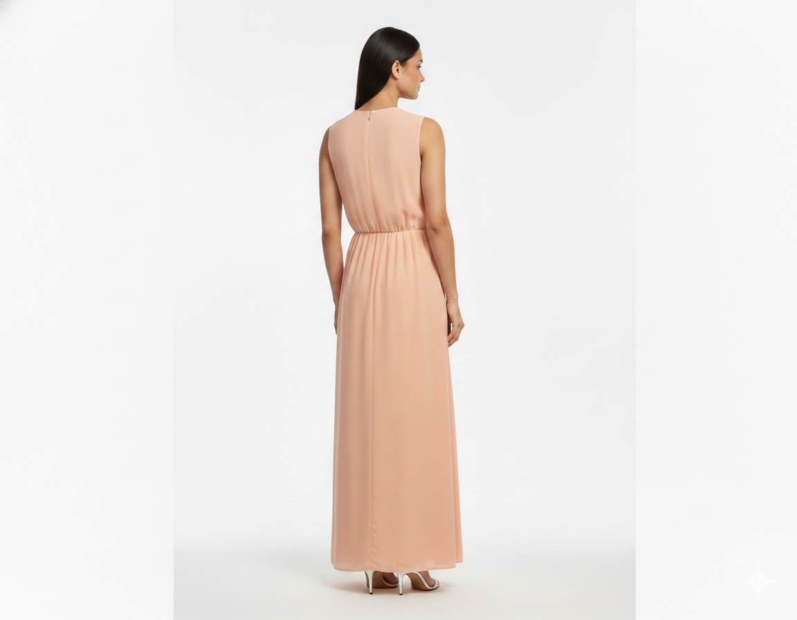 Light Orange Front beaded Embroidery high neck Dress