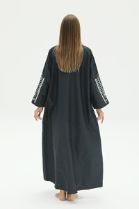 Open Sleeve Abaya With Mint And White Embroidery