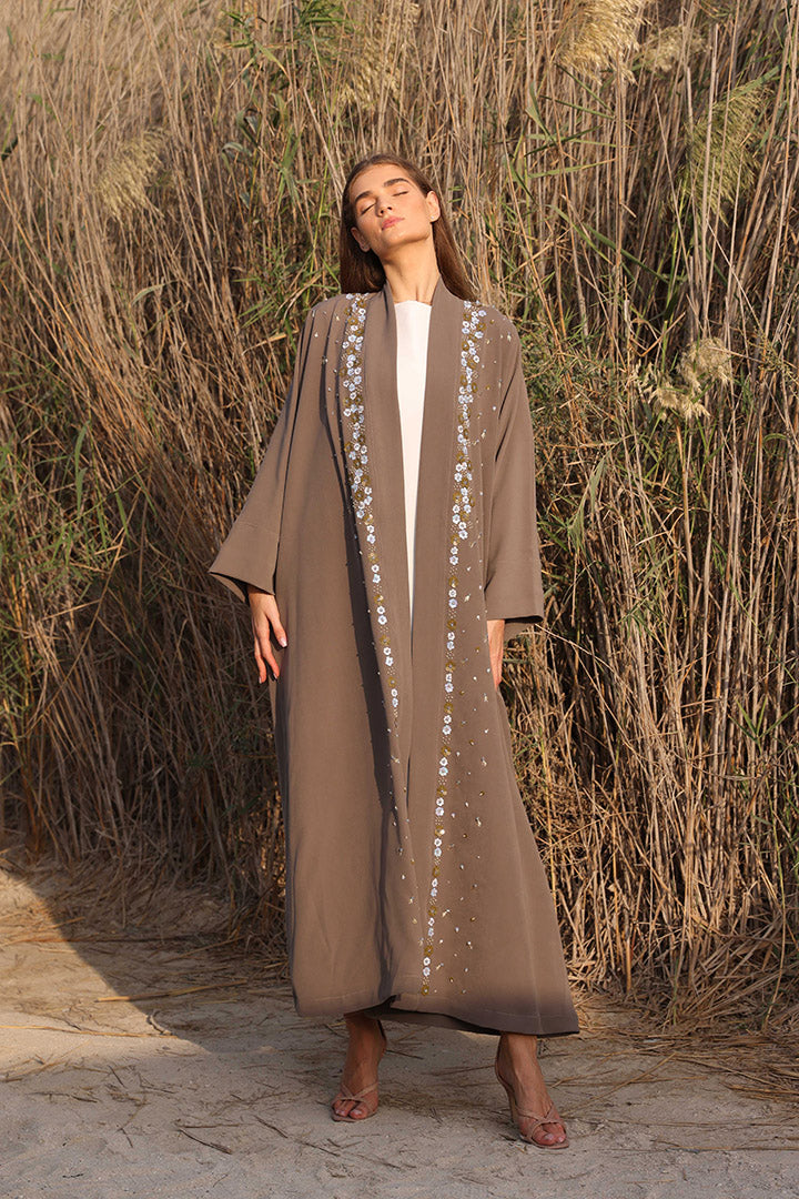 Open Sleeve Abaya with Floral Beaded Details