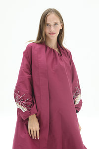 Puff Sleeve With Beaded Embroidery On The Sleeves Abaya Set