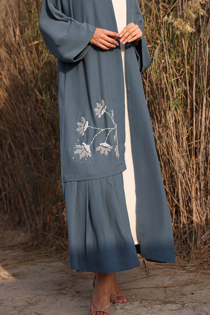 Abaya with Hand Floral Embroidered