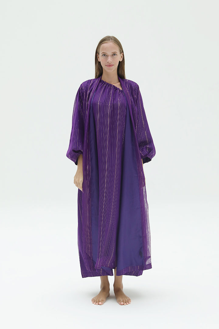 Purple Abaya With Gold Lines