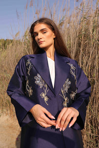 Coat Cut Abaya with Hand Floral Embroidery on Front