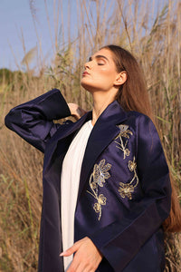 Coat Cut Abaya with Hand Floral Embroidery on Front