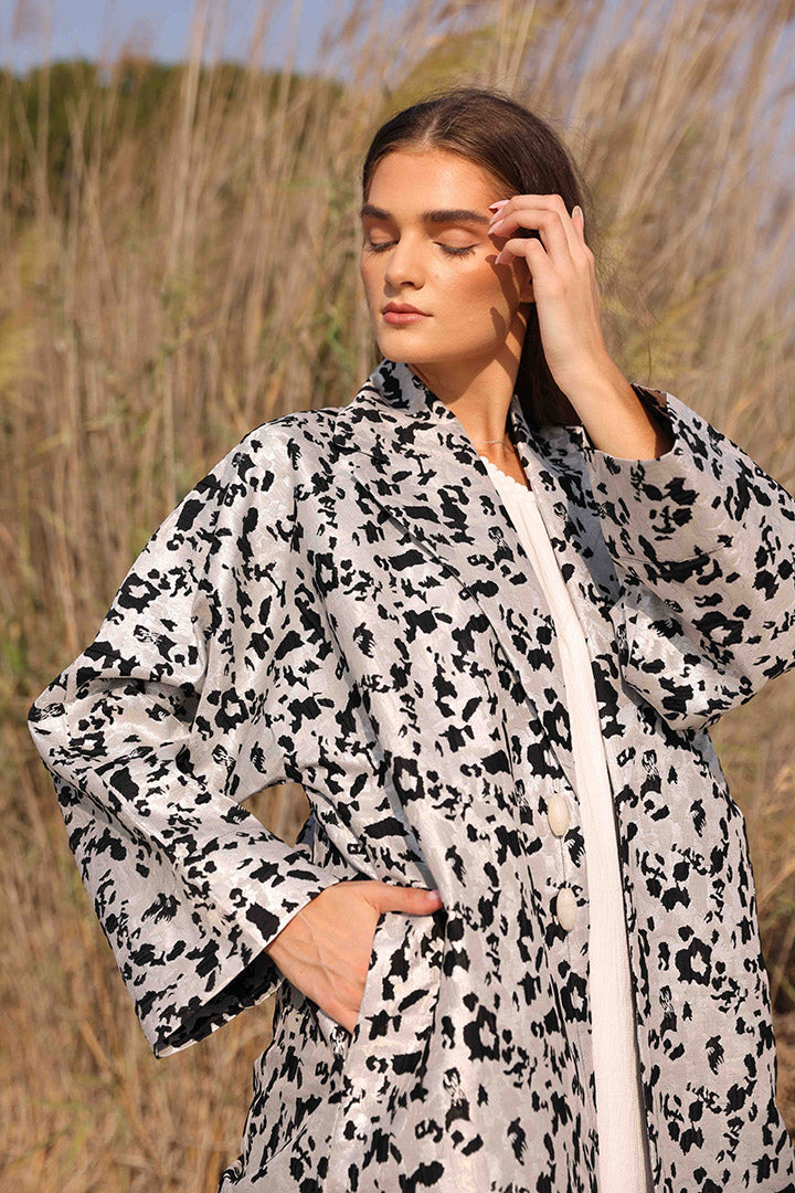 Printed Coat Abaya with French Detail Button