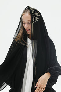 Plain Black Abaya With Embroidered Tarha